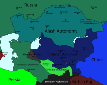 Approximate borders of Turkestan Autonomy