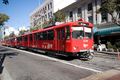 The San Diego Trolley going through downtown
