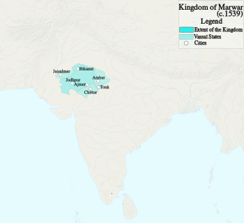 The Kingdom of Marwar at its greatest extent ح.. 1539, under Maldeo Rathore