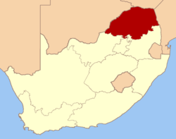Map showing the location of Limpopo in the northern part of South Africa
