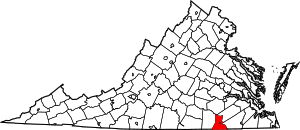 Map of Virginia highlighting Greensville County