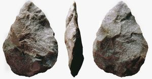 A cordiform biface as commonly found in the Acheulean (replica)