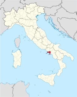 Map highlighting the location of the province of Naples in Italy