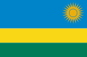 The flag of Rwanda: blue, yellow and green stripes with a yellow sun in top right corner