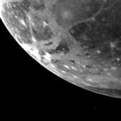 Icy surface of Ganymede as photographed from 253,000 km