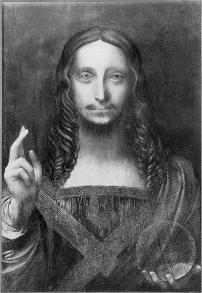 ملف:Leonardo da Vinci, Salvator Mundi before restoration (black and white), Cook Collection.jpg