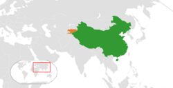 Map indicating locations of China and Kyrgyzstan