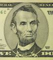 Lincoln's portrait on the American five dollar bill