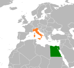 Map indicating locations of Egypt and Italy