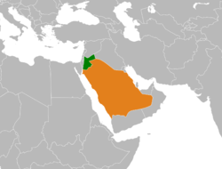 Map indicating locations of الأردن and السعودية