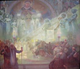 Mucha's الملحمة السلاڤية cycle No.17: The Holy Mount Athos (1926)