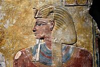 الفرعون سيتي الأول، تفاصيل من رسم جداري من مقبرة سيتي الأول في وادي الملوك، متحف برلين الجديد.