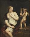 Venus looking in the mirror, with Cupid attending, painting ca. 1650 - 1700, by Peter Paul Rubens