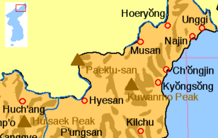 Mount Paektu's location in Korea