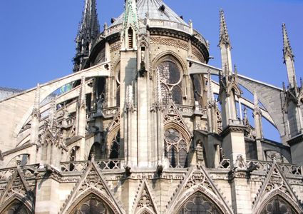 Later flying buttresses of the apse of Notre-Dame (14th century) reached 15 meters from the wall to the counter-supports.