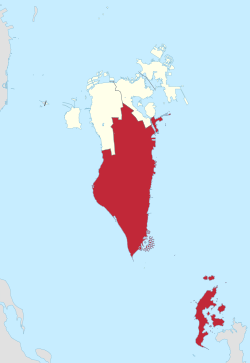 Map of Bahrain showing Southern Governorate