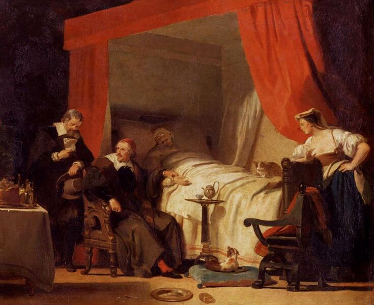 ملف:Alexandre-Évariste Fragonard - Cardinal Mazarin at the Deathbed of Eustache Le Sueur - WGA8048.jpg