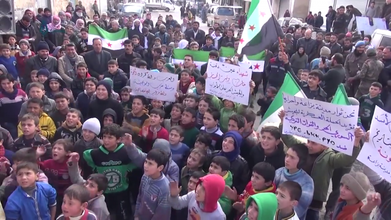 ملف:Demonstration in Bizaah to support Turkish military operation in Afrin.png
