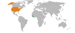 Map indicating locations of Guinea and USA