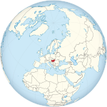Map showing Hungary in an orthographic projection
