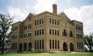 The Archer County courthouse in Archer City. The Romanesque style structure was added to the National Register of Historic Places in 1977.