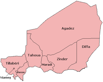 خريطة لمناطق النيجر السبعة الحالية.