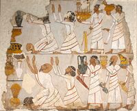 West Asiatic tribute bearers in the tomb of Sobekhotep, c. 1400 BC, Thebes. British Museum.[17]