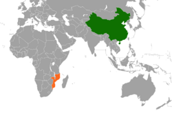 Map indicating locations of China and Mozambique