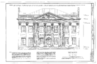 A measured drawing with scale, description of building materials and notes.