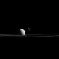 Janus and Tethys (foreground) near Saturn's rings (2015-10-27).