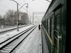 Snow in the end of April, Nazyvayevsk station, Siberia.