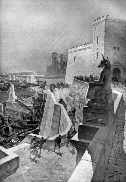ملف:A naval action during the siege of Tyre by Andre Castaigne (1898-1899).jpg