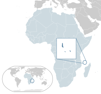 موقع the  جزر القمر  (dark blue) – in Africa  (light blue & dark grey) – in the African Union  (light blue)