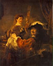 رمبرانت وساسيكا موديلاً في "The Prodigal Son in the Tavern" - a portrait historié, 1635