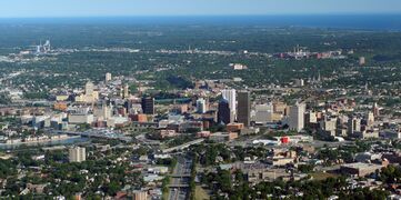 An aerial image of the city of Rochester taken in August 2007