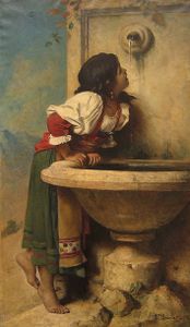 الرسام ليون بونا (1833-1922). لوحة "بنت غجرية تشرب