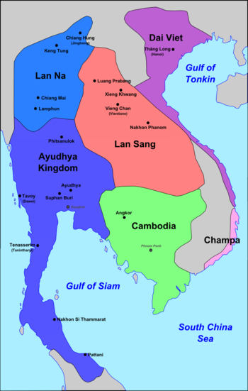 Ayutthaya's zone of influence and neighbours, c. 1540