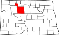 Map of North Dakota highlighting وارد