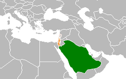 Map indicating locations of Saudi Arabia and Israel