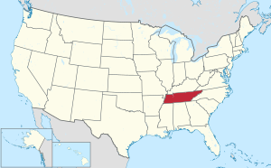 خريطة الولايات المتحدة، موضح فيها Tennessee