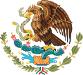 Coat of arms of Mexico. It dates back to the legend of the founding of the main Aztec city-state Tenochtitlan in 1325.
