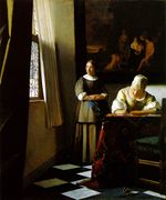 امرأة تكتب رسالة وخادمتها (1670)