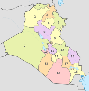 Iraq, administrative divisions - Nmbrs - colored.svg