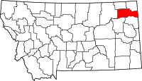 Map of Montana highlighting روزفلت