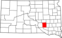 Map of South Dakota highlighting أورورا