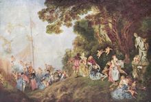 الحج إلى سيثرا هي تكرار محسـَّن للوحته من سنة 1717، وتمثل frivolity وحسية رسم الروكوكو. (1721، برلين)