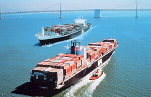 إثنان من سفن الحاويات أثناء عبورهما خليج سان فرانسيسكو