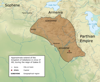 The Kingdom of Adiabene in 37 ADح. 37 AD at its greatest extent, during the reign of Izates II