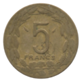 وجه عملة معدنية فئة فرنك، صدرت في 1975.