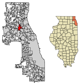Location of Buffalo Grove in Lake and Cook Counties, Illinois.